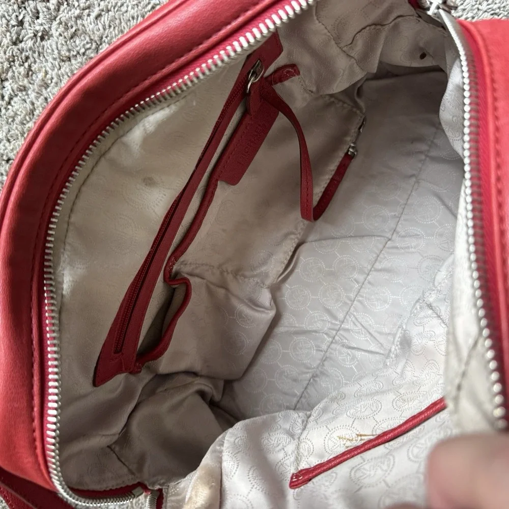 Michael Kors Red Leather Handbag Purse Shoulder Bag ~ Crossbody Strap
